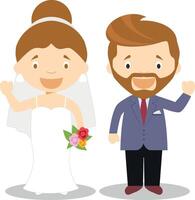 caucásico recién casado Pareja en dibujos animados estilo ilustración vector