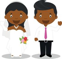 negro recién casado Pareja en dibujos animados estilo ilustración vector