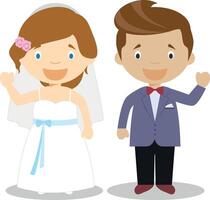 Caucasian bride and mestizo bridegroom Interracial newlywed couple in cartoon style illustration vector