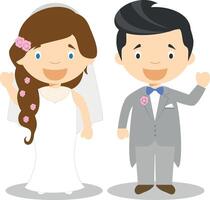 Caucasian newlywed couple in cartoon style illustration vector