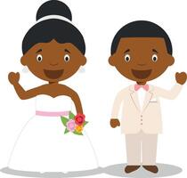 Black newlywed couple in cartoon style illustration vector