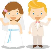 Caucasian newlywed couple in cartoon style illustration vector