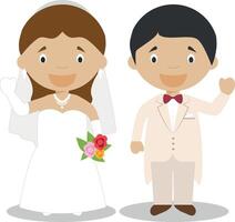 Mestizo newlywed couple in cartoon style illustration vector
