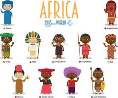 Kids and nationalities of the world . Africa vector