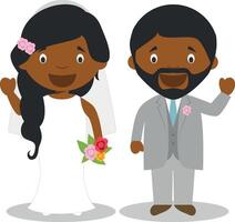 negro recién casado Pareja en dibujos animados estilo ilustración vector