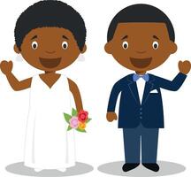 Black newlywed couple in cartoon style illustration vector