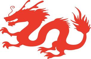 Red Chinese Dragon Silhouette with Flat Design and Shapes. Chinese Zodiac on 2024 Chinese New Year vector