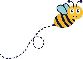 Bee Flying on Dotted Route. with Cartoon Character Design. Isolated Illustration. vector