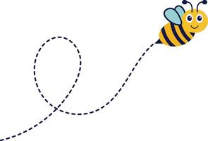 Bee Flying on Dotted Route. with Cartoon Character Design. Isolated Illustration. vector