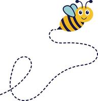 Bee Flying on Dotted Route. with Cartoon Character Design. Isolated Illustration. vector