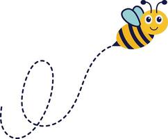 Bee Flying on Dotted Route. with Cartoon Character Design. Isolated Illustration. vector