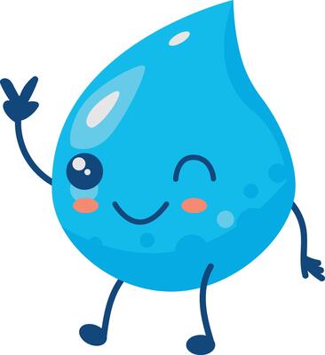 Cute Water Drop Character in Cartoon Design Style. Illustration on White Background
