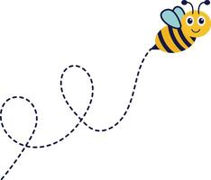 Bee Flying on Dotted Route. with Cartoon Character Design. Isolated Illustration. vector