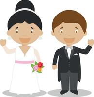 Mestizo newlywed couple in cartoon style illustration vector