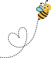 Bee Flying on Dotted Route. with Cartoon Character Design. Isolated Illustration. vector