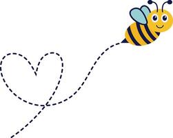 Bee Flying on Dotted Route. with Cartoon Character Design. Isolated Illustration. vector