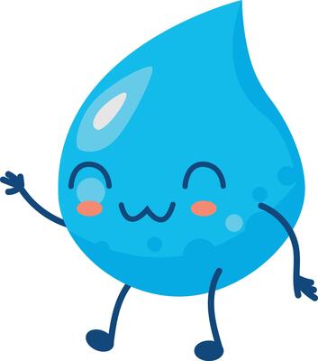 Cute Water Drop Character in Cartoon Design Style. Illustration on White Background