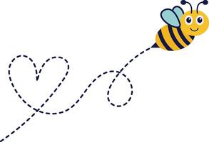 Bee Flying on Dotted Route. with Cartoon Character Design. Isolated Illustration. vector