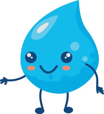 Cute Water Drop Character in Cartoon Design Style. Illustration on White Background