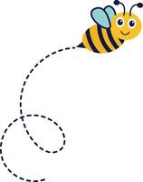 Bee Flying on Dotted Route. with Cartoon Character Design. Isolated Illustration. vector