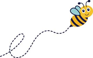 Bee Flying on Dotted Route. with Cartoon Character Design. Isolated Illustration. vector