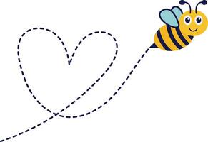 Bee Flying on Dotted Route. with Cartoon Character Design. Isolated Illustration. vector