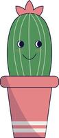 Kawaii Potted Cactus Illustration. Cute Cartoon Style. vector