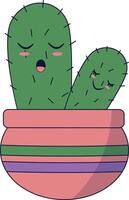 Kawaii Potted Cactus Illustration. Cute Cartoon Style. vector
