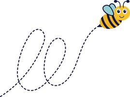 Bee Flying on Dotted Route. with Cartoon Character Design. Isolated Illustration. vector