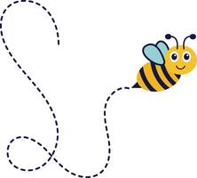 Bee Flying on Dotted Route. with Cartoon Character Design. Isolated Illustration. vector