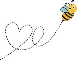 Bee Flying on Dotted Route. with Cartoon Character Design. Isolated Illustration. vector