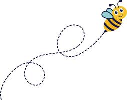 Bee Flying on Dotted Route. with Cartoon Character Design. Isolated Illustration. vector