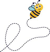 Bee Flying on Dotted Route. with Cartoon Character Design. Isolated Illustration. vector