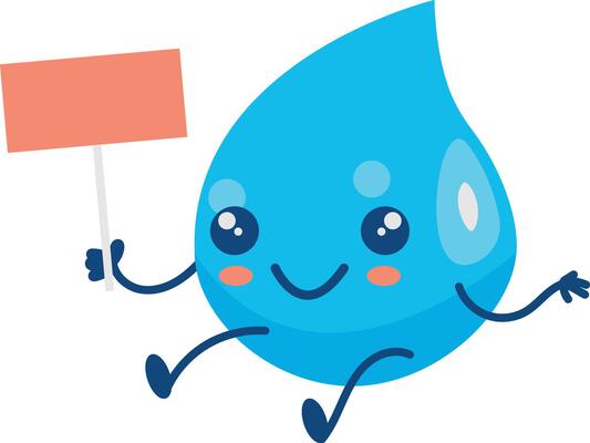 Cute Water Drop Character in Cartoon Design Style. Illustration on White Background