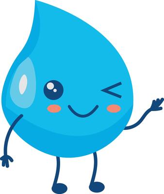 Cute Water Drop Character in Cartoon Design Style. Illustration on White Background