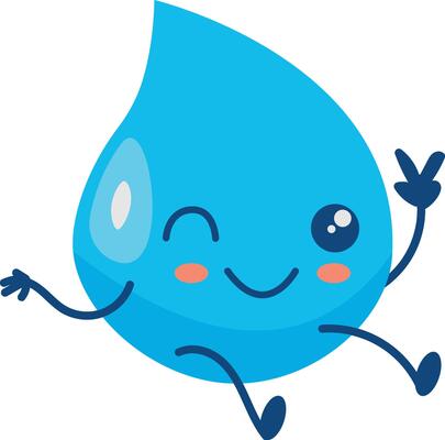 Cute Water Drop Character in Cartoon Design Style. Illustration on White Background