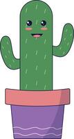 Kawaii Potted Cactus Illustration. Cute Cartoon Style. vector