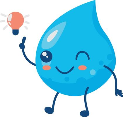 Cute Water Drop Character in Cartoon Design Style. Illustration on White Background