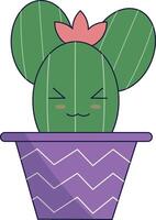 Kawaii Potted Cactus Illustration. Cute Cartoon Style. vector