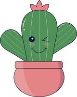 Kawaii Potted Cactus Illustration. Cute Cartoon Style. vector