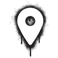 Spray Painted Graffiti Map pointer icon Sprayed isolated with a white background. graffiti GPS location symbol with over spray in black over white. vector