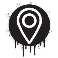 rociar pintado pintada mapa puntero icono rociado aislado con un blanco antecedentes. pintada GPS ubicación símbolo con terminado rociar en negro terminado blanco. vector