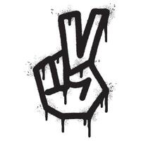 Spray Painted Graffiti Hand gesture V sign for victory icon Sprayed isolated with a white background. graffiti Hand gesture V sign for peace symbol with over spray in black over white. vector