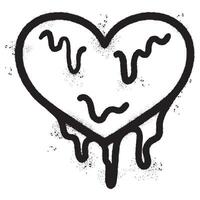 Spray Painted Graffiti melting heart icon Sprayed isolated with a white background. graffiti Bleeding heart icon with over spray in black over white. vector