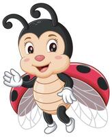Cute Little Ladybug Cartoon Waving Hand. Animal Nature Icon Concept Isolated Premium . Illustration vector