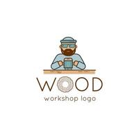 Carpentry workshop logo. Master with a milling machine. vector