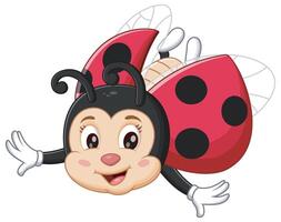 Cute Ladybug Cartoon Flying. Animal Nature Icon Concept Isolated Premium . Illustration vector