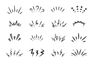 Set of doodle brush signs inspiration, surprise, attention, question, shock, concentration. Sketch stroke lines. vector