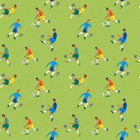 Soccer football match. Professional football players in game. Seamless pattern with balls. vector