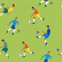 Soccer football match. Professional football players in game. Seamless pattern with balls. vector